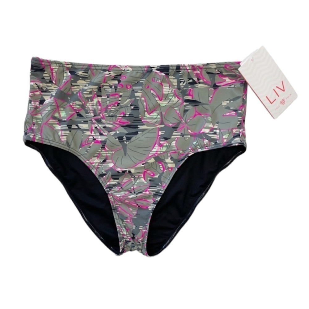 𝅺NWT Liv Love Swim High Waist Floral Bikini Bottoms Green Pink Large